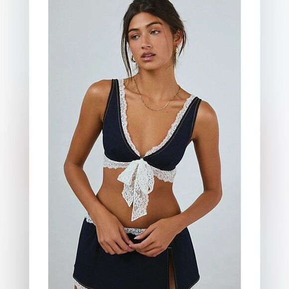 UO Out From Under Cowgirl Logic Denim Plunge Bralette - Picture 2 of 11